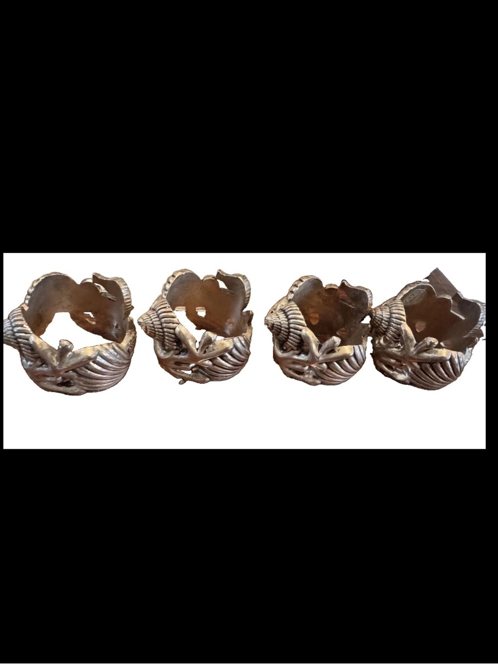Vtg Set Godinger Nautical Silver Plated Napkin Rings Seashell Seahorse Starfish